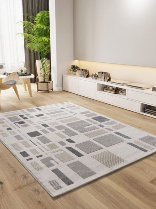 Alfombra Geométrica Con Relieve Flora Plata 12955 19
