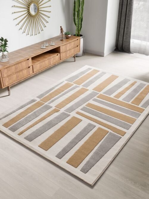 Alfombra Geométrica Con Relieve Flora Plata 12967 19