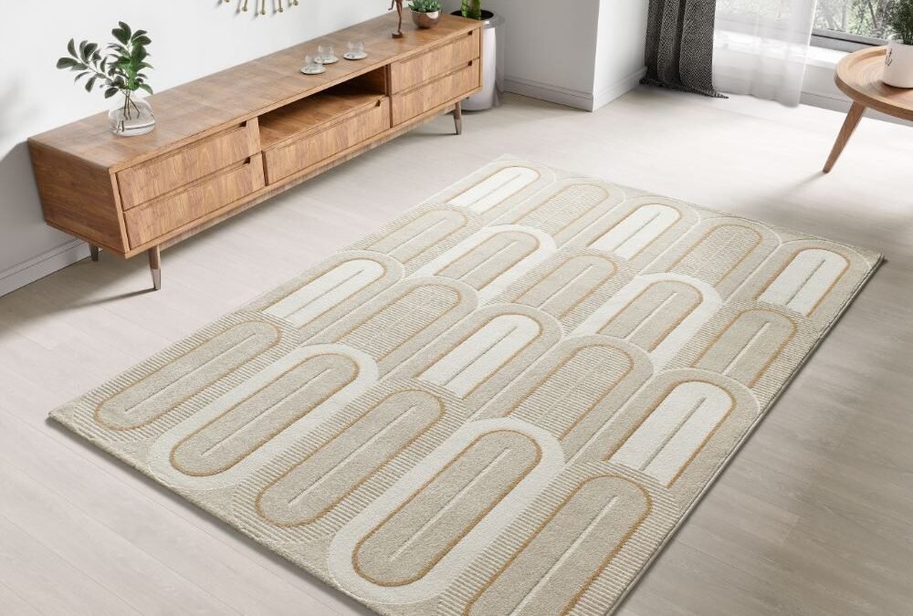 Alfombra Geométrica Con Relieve Flora Blanco 12968 04