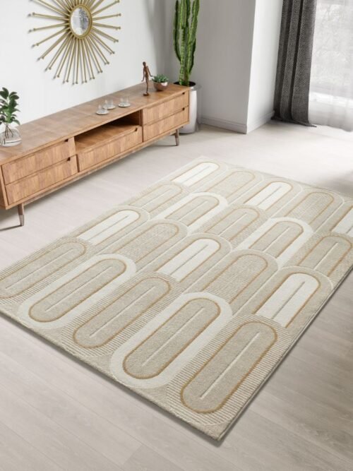 Alfombra Geométrica Con Relieve Flora Blanco 12968 04