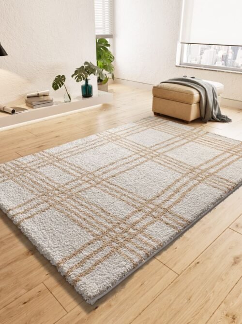 Alfombra Shaggy Estilo Geométrico Helia Beige 8808 02