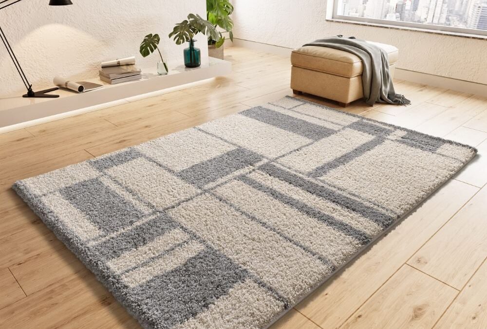 Alfombra Shaggy Estilo Geométrico Helia Plata 8816 19