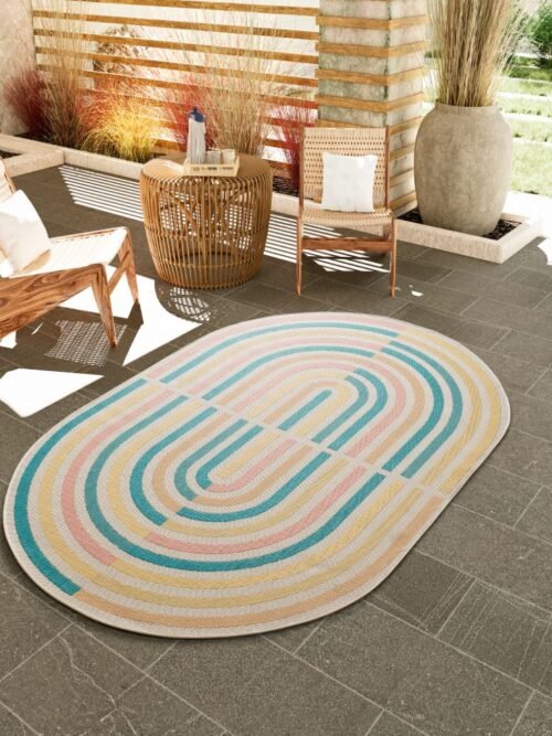 Alfombra Geométrica De Exterior-Interior Manila Multi 17636 Ov