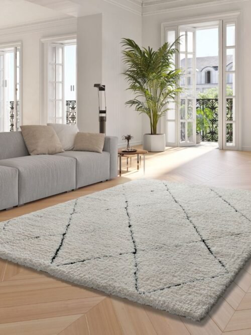 Alfombra Shaggy de estilo nórdico Atesa Crema 80260 41