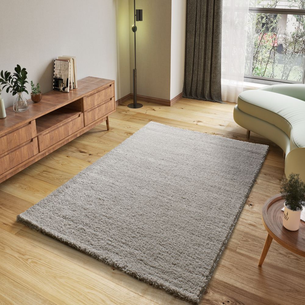 Alfombra Shaggy Atlas Liso Plata 19