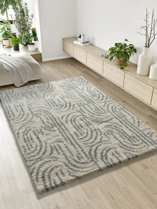 Alfombra Shaggy Estilo Geométrico Helia Plata 8807 19