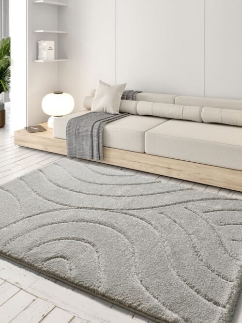 Alfombra Shaggy con relieve Molier Plata 8786 19
