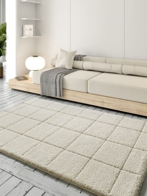 Alfombra Shaggy con relieve Molier Blanco 8787 04