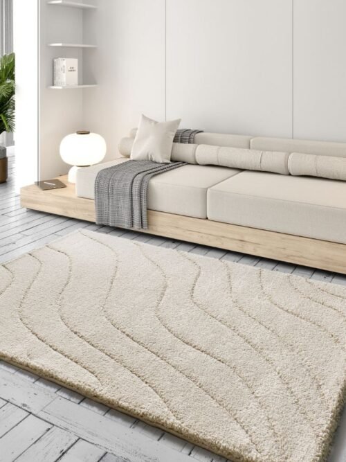 Alfombra Shaggy con relieve Molier Blanco 8789 04
